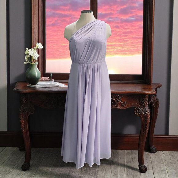 Lavender One Shoulder Bridesmaid Dress Corset Back Formal Gown Elegant Trendy - Picture 1 of 12